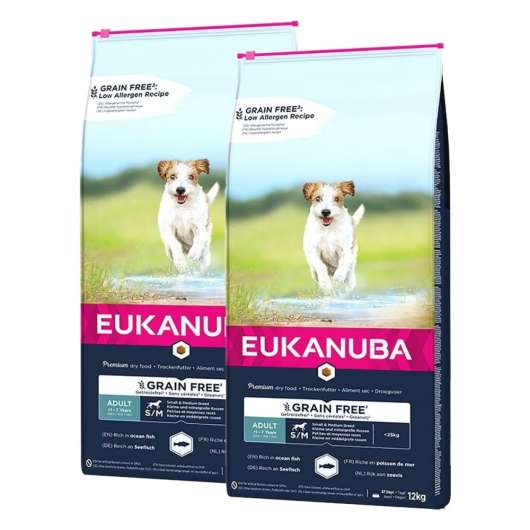 Eukanuba Dog Grain Free Adult Small & Medium Breed Ocean Fish 2 x 12kg